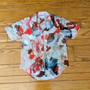 Wray Short-Sleeve Silk Button Down Top